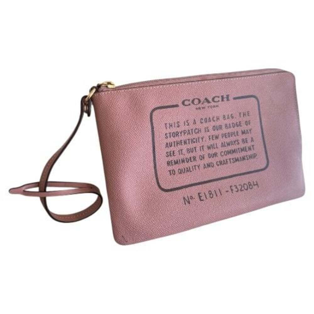 Coach Storypatch Crossgrain Leather Large Wristlet Pouch F32084 Mauve